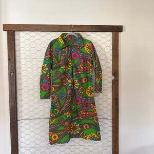 Vintage 1960s Psychedelic Neon Floral Paisley Zip-Front Mod Dress
